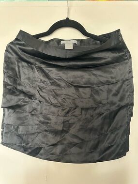 Ann Taylor Black Satin Tiered Mini Skirt
